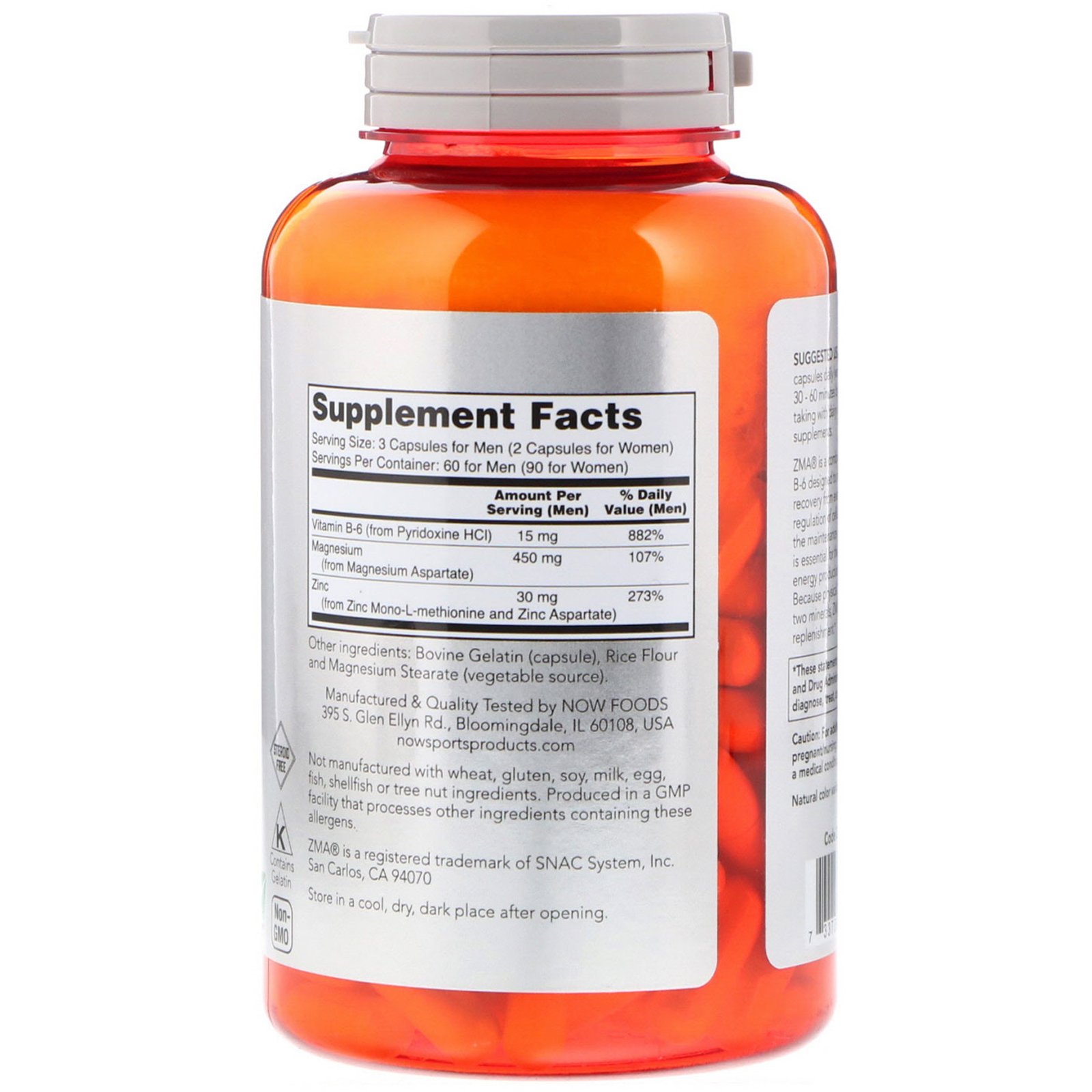 Comprar Now Foods, Esportes, ZMA, Recuperação Esportiva, 180 Cápsulas - Imagem 2
