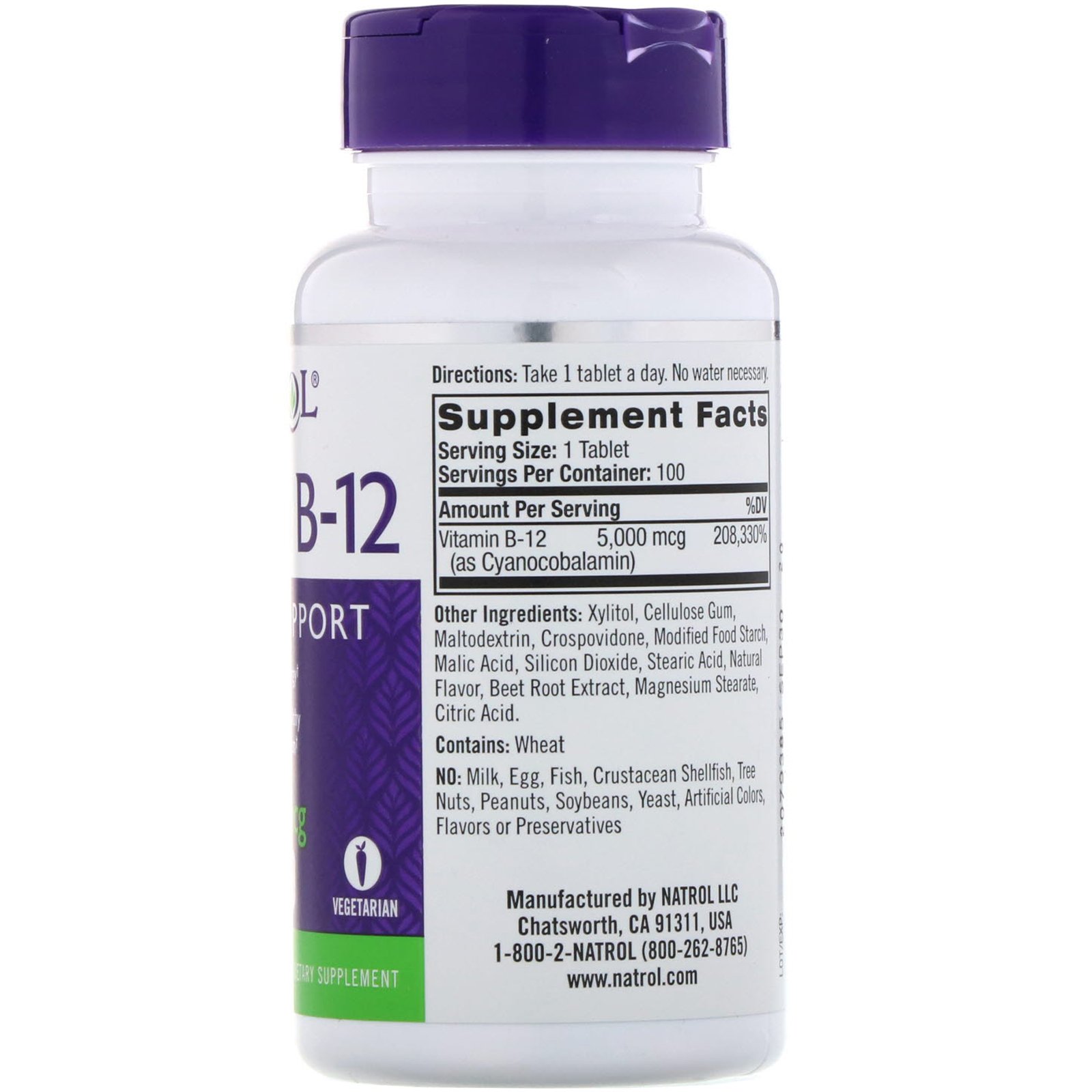 Comprar Natrol, Vitamina B-12, Dissolução Rápida, Força Máxima, Morango, 5.000 mcg, 100 Comprimidos - Imagem 2