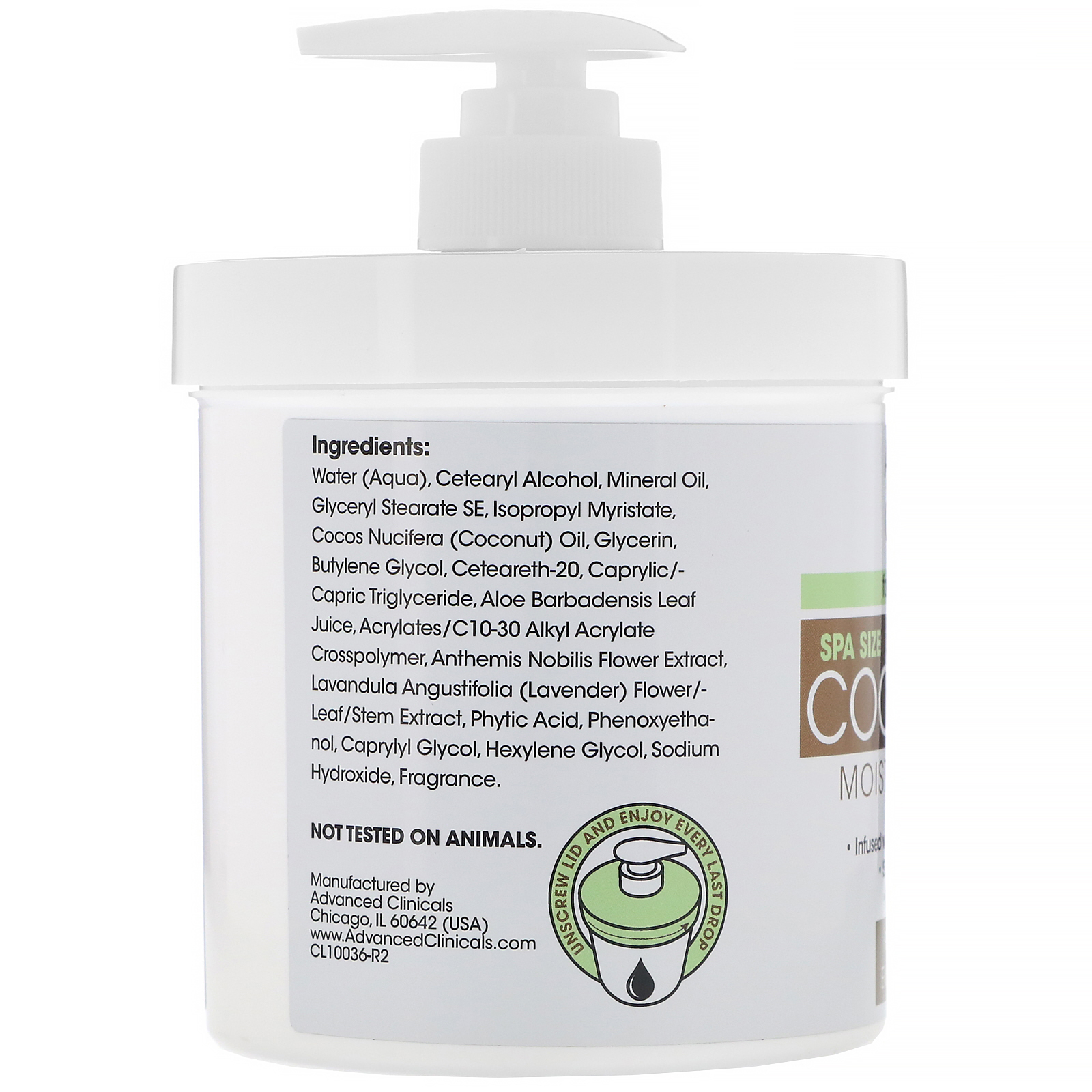 Comprar Advanced Clinicals, Creme Hidratante de Óleo de Coco, 16 oz (454 g) - Imagem 2