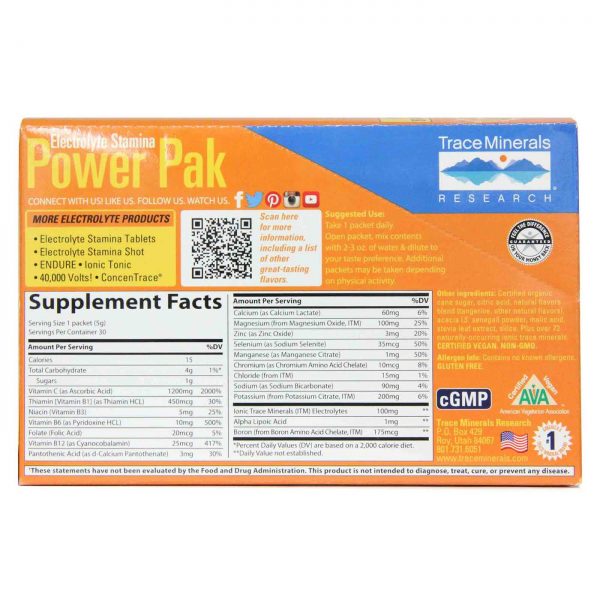 Comprar Trace Minerals Research Electrolyte Stamina Power Pak, tangerina - 30 Packets - Imagem 4