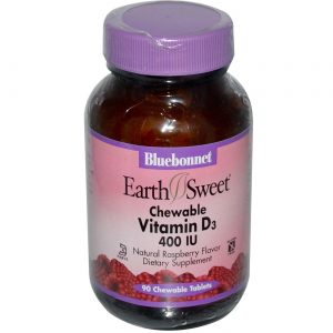 Comprar Bluebonnet Nutrition, EarthSweet® Vitamina D3 - Sabor Framboesa - 400 UI - 90 Comprimidos Mastigáveis
