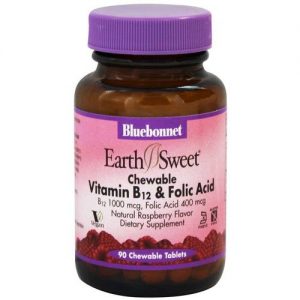 Comprar Bluebonnet Nutrition, Earth Sweet Vitamina B-12 e Ácido Fólico - 90 Tabletes Mastigáveis