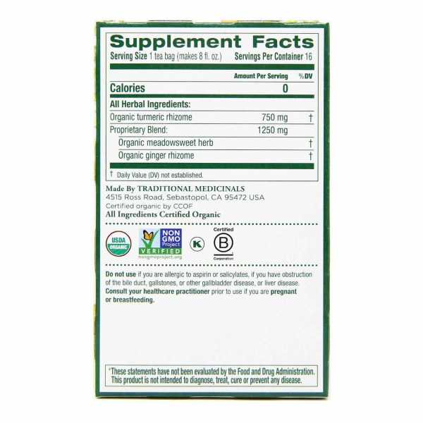 Comprar Traditional Medicinals, Chá Orgânico de Açafrão com Ulmeira e Gengibre - 16 Saquinhos de Chá - Imagem 4