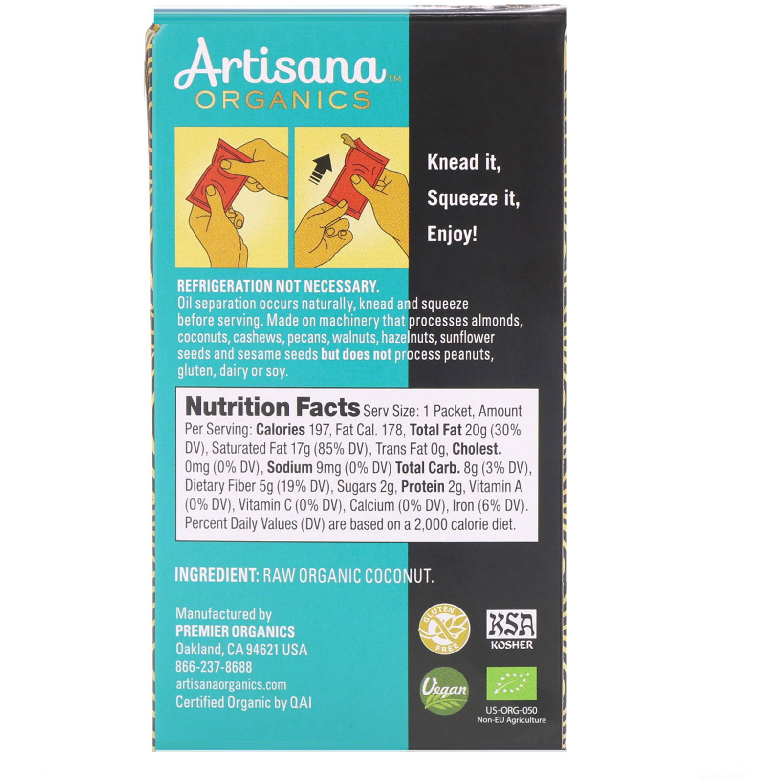Comprar Artisana, Manteiga Orgânica de Côco Cru, 10 Sachês, 1.06 oz (30,05 g) Cada - Imagem 3