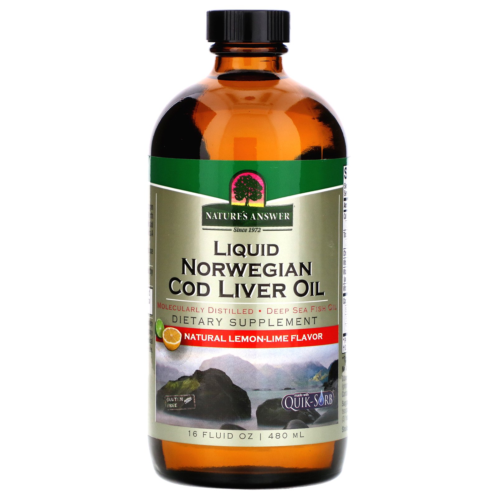 Comprar Nature's Answer, Óleo de Fígado de Bacalhau Norueguês Emulsionado, Sabor Natural de Lima-Limão, 480 ml (16 oz)