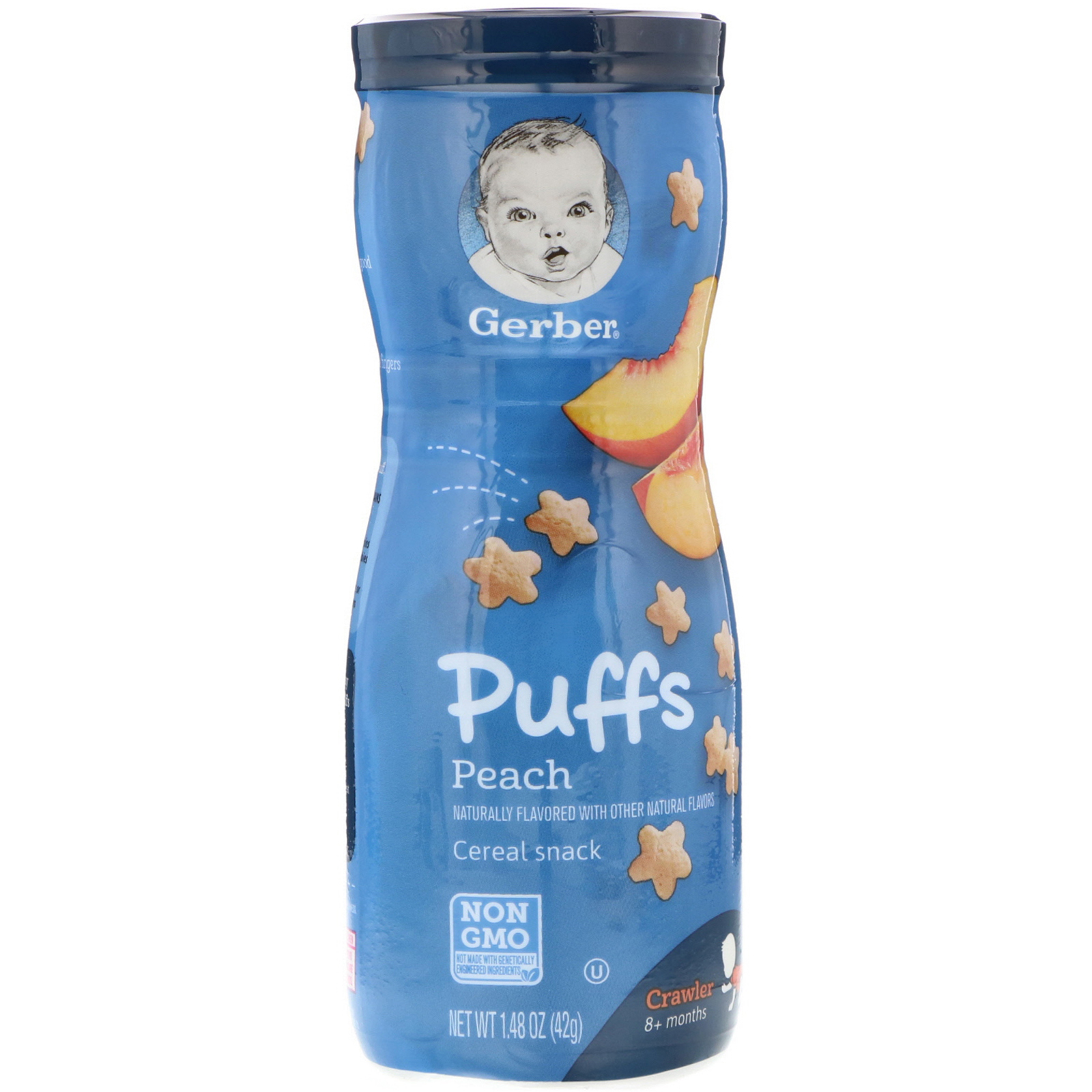 Comprar Gerber, Puffs Cereal Snack, 8+ Months, Peach, Crawler, 1.48 oz (42 g)