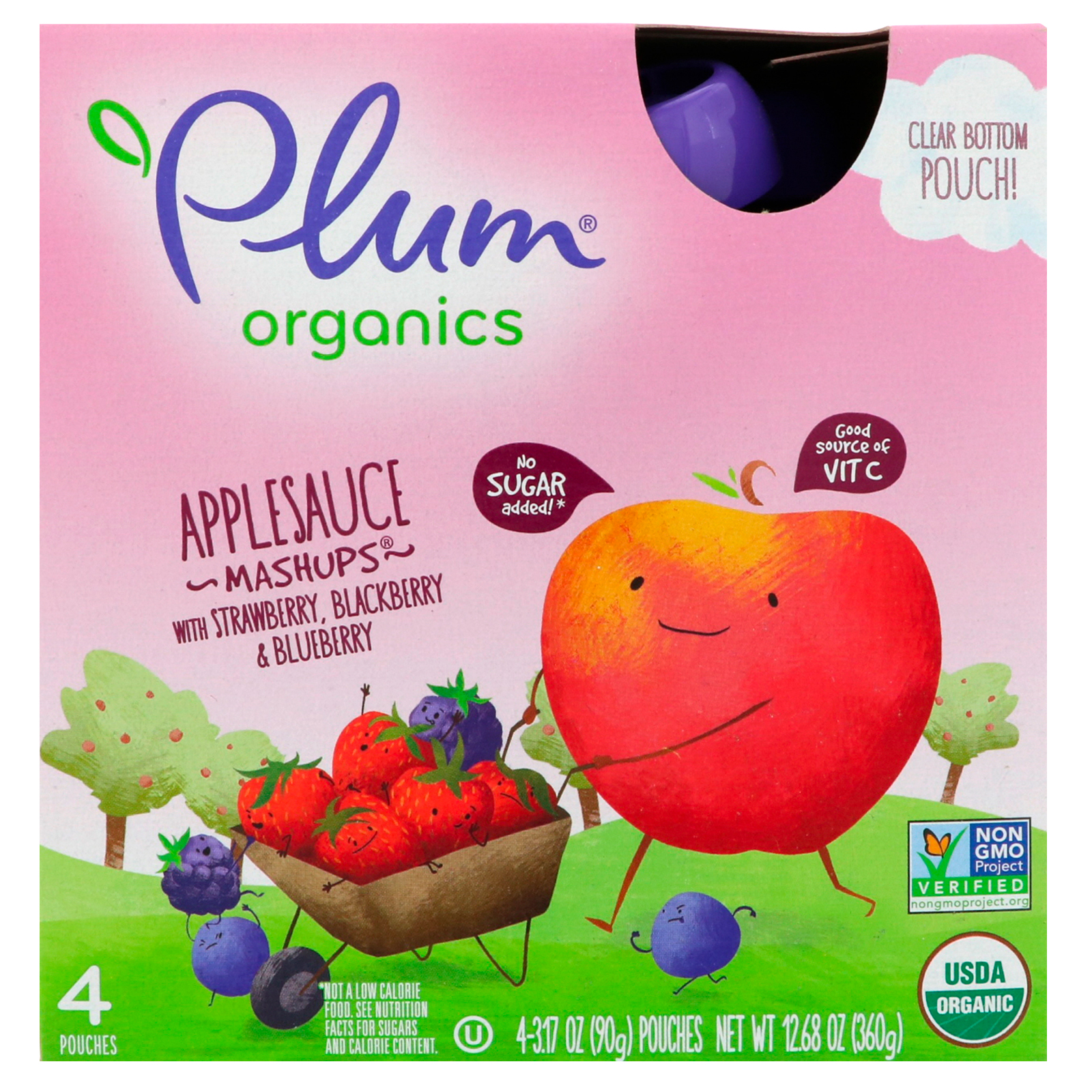 Comprar Plum Organics, Organic Applesauce Mashups with Strawberry, Blackberry & Blueberry , 4 Pouches, 3.17 oz (90 g) Each