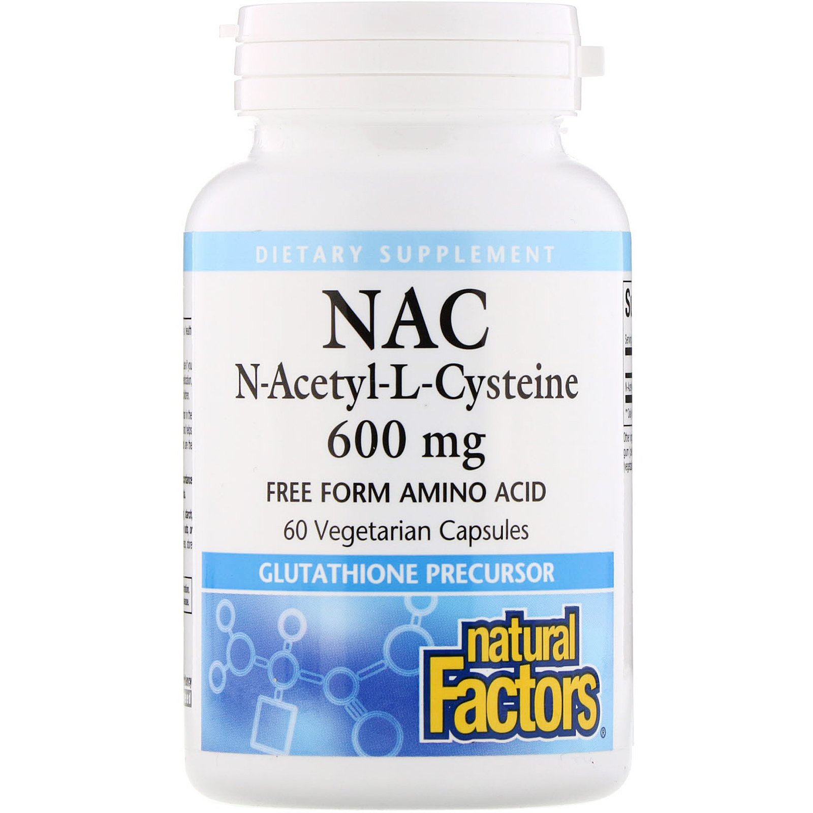 Comprar Natural Factors, NAC N-Acetyl-L-Cysteine, 600 mg, 60 Vegetarian Capsules
