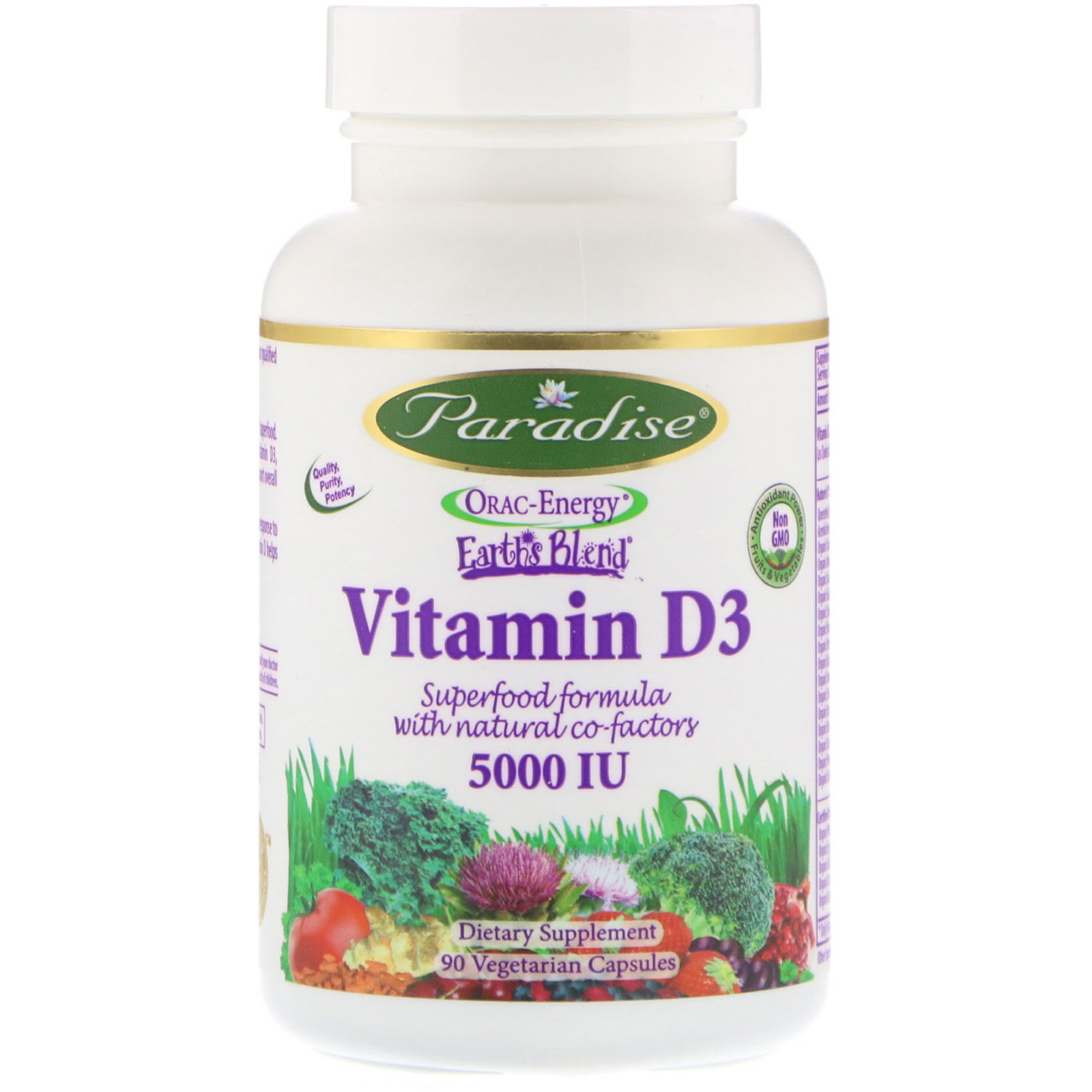 Comprar Paradise Herbs, Earths Blend, Vitamin D3, 5,000 IU, 90 Vegetarian Capsules