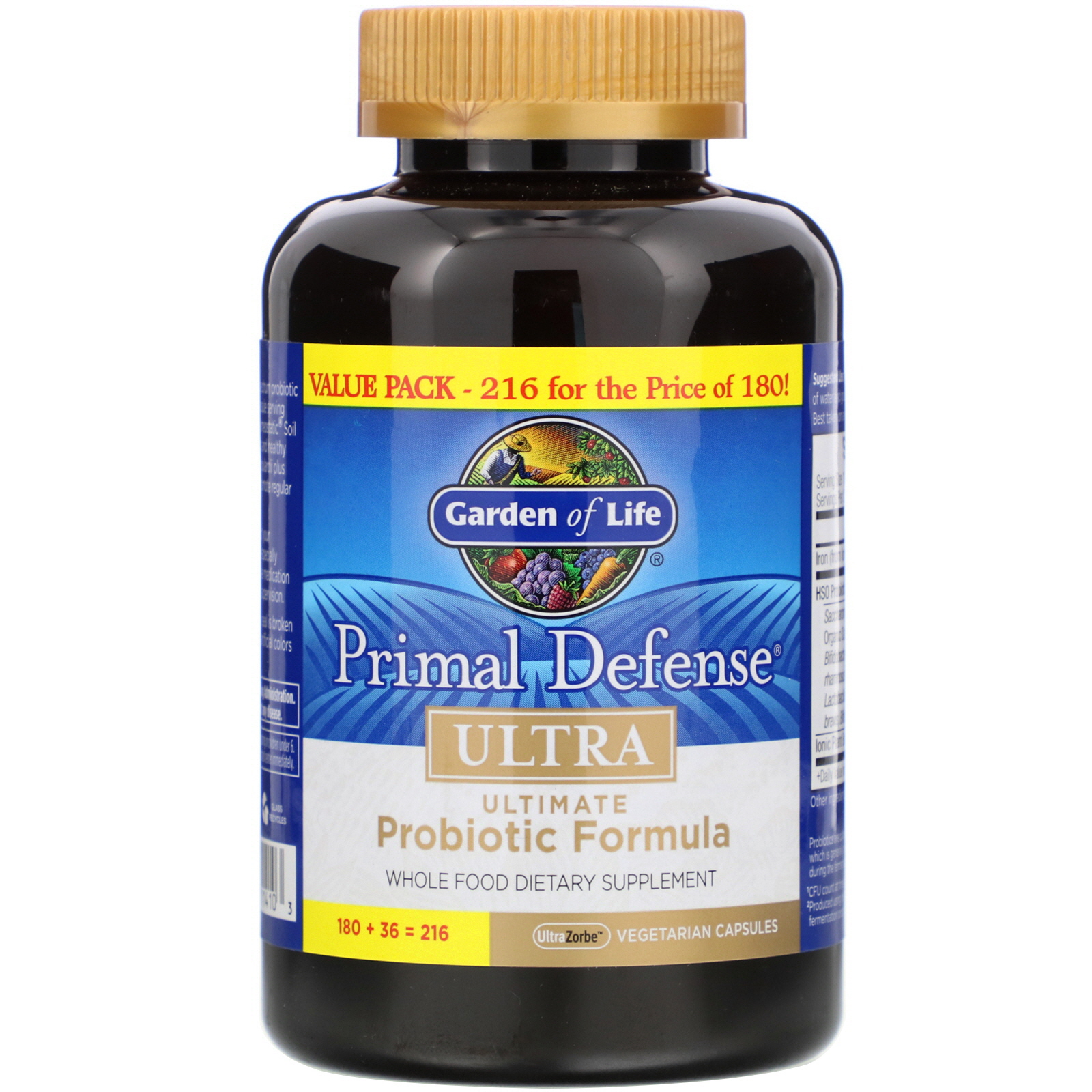 Comprar Garden of Life, Primal Defense, Ultra, Fórmula Probiótica Final, 216 Cápsulas Vegetais UltraZorbe