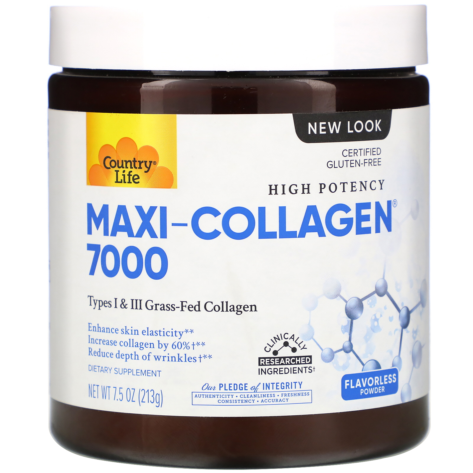 Comprar Country Life, Maxi-Collagen, C&A plus Biotin, Alta Potência, Pó sem Sabor, 213 g (7,5 oz)