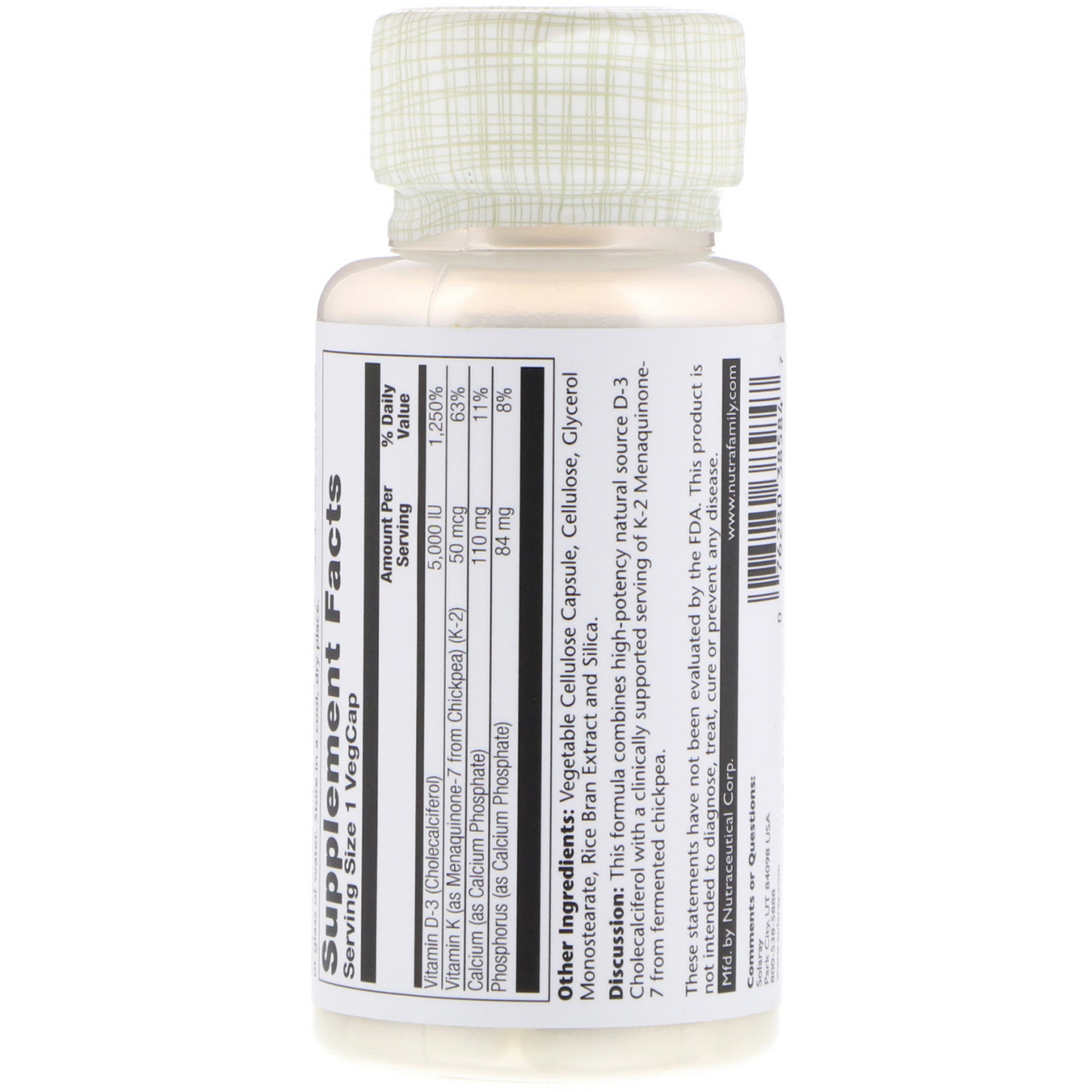 Comprar Solaray, Vitamina D3 + K2, Sem Soja, 60 Cápsulas Vegetais - Imagem 2