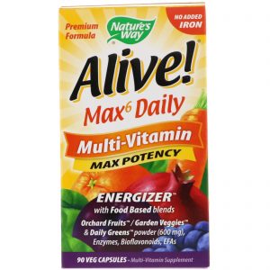 Comprar Nature's Way, Alive! Max6 Daily, Multivitamínico, Sem Adição de Ferro, 90 Cápsulas Vegetais