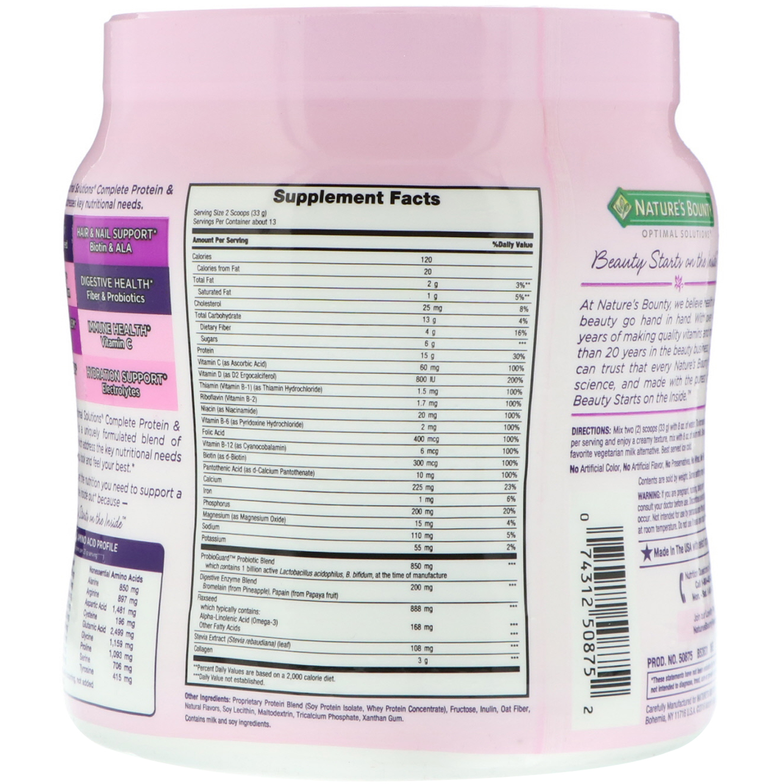 Comprar Nature's Bounty, Optimal Solutions, Mistura Completa para Shake de Proteína e Vitamina, Baunilha, 453 g - Imagem 2