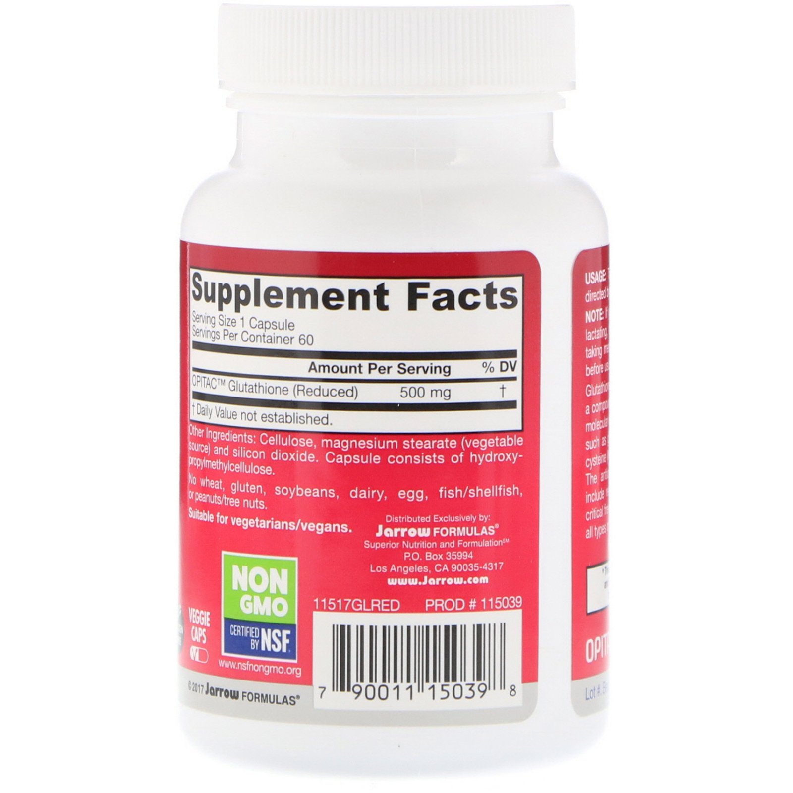 Comprar Jarrow Formulas, Glutationa Reduzida, 500 mg, 60 Cápsulas Vegetais - Imagem 2