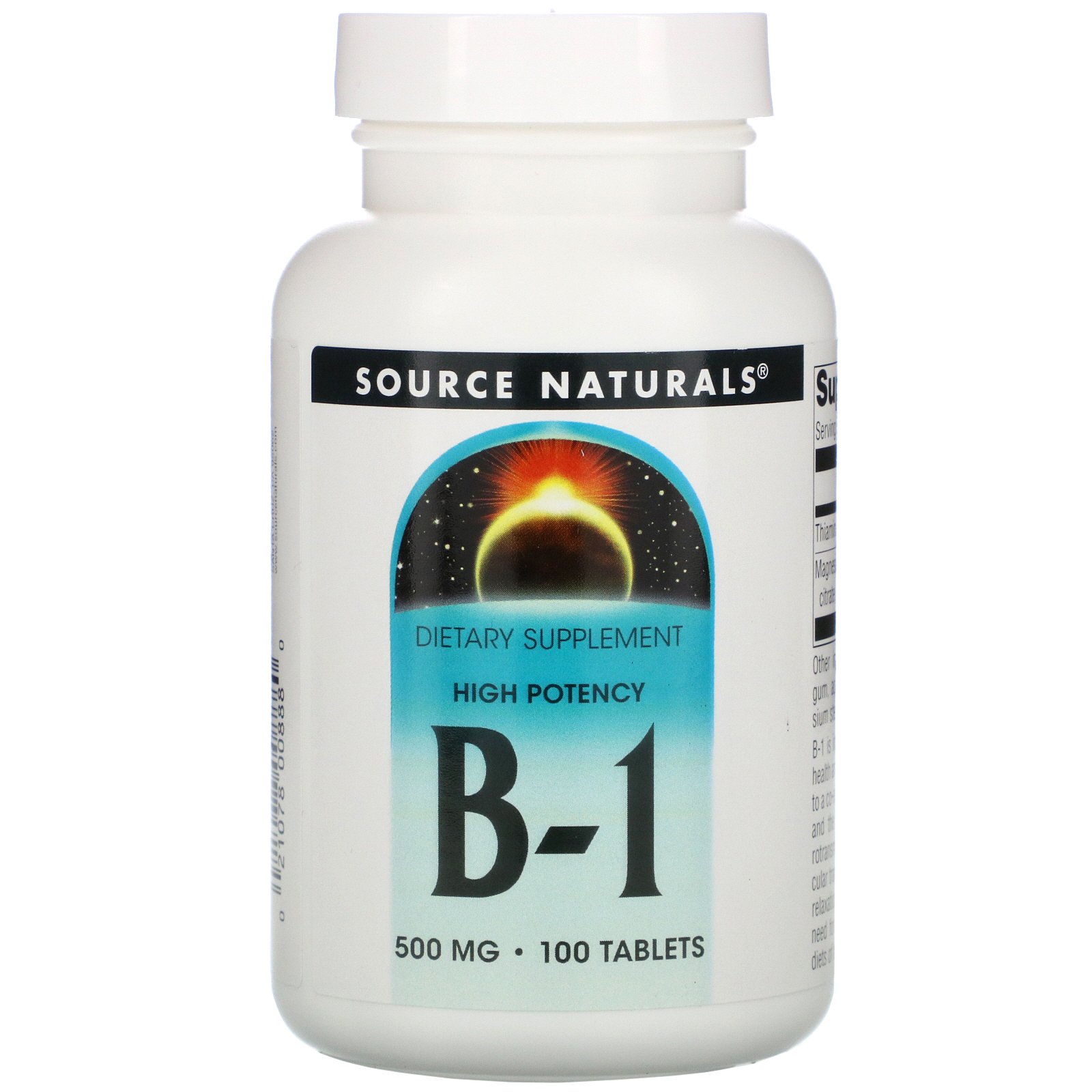 Comprar Source Naturals, B-1, Alta Potência, 500 mg, 100 Tabletes