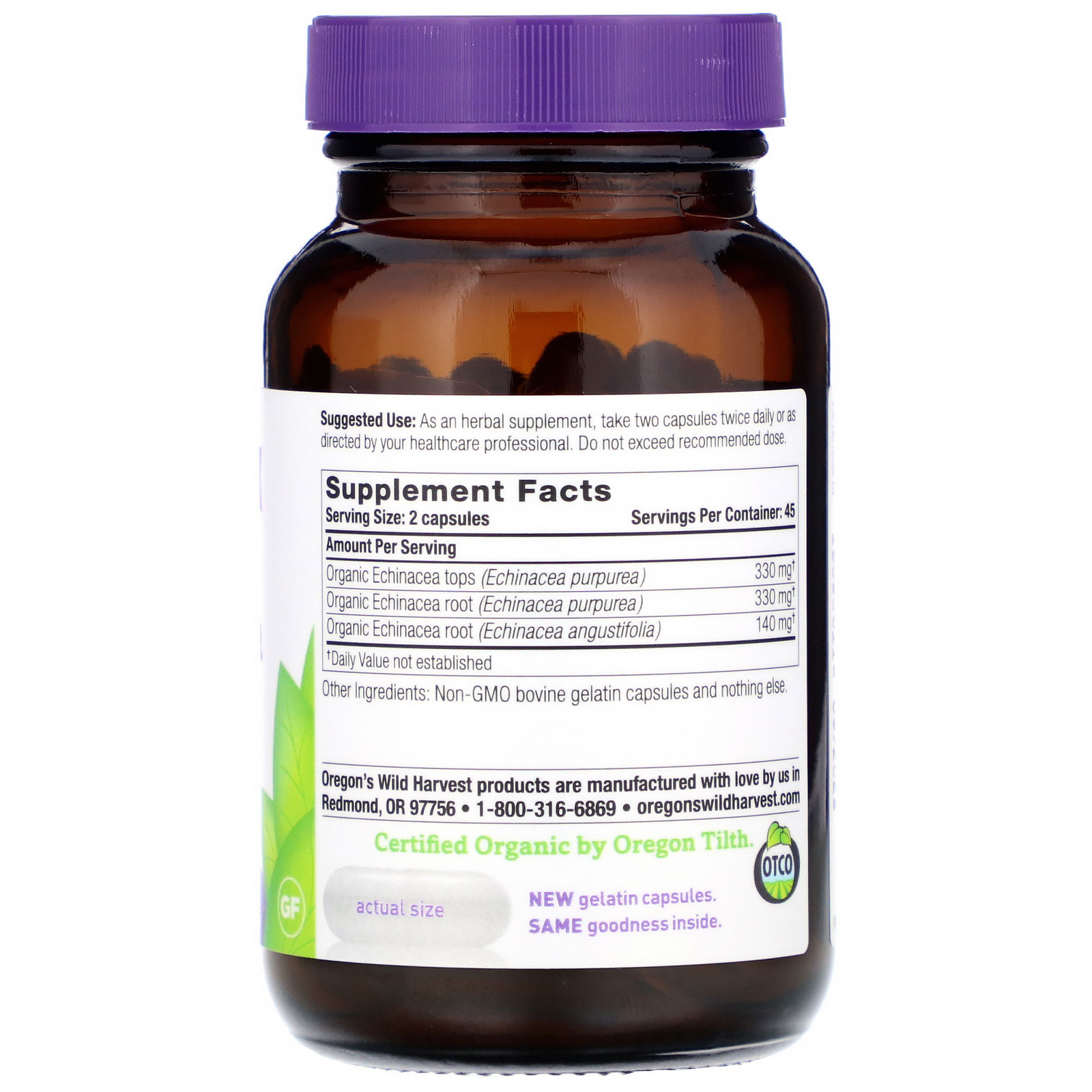 Comprar Oregon's Wild Harvest, Echinacea, 90 Gelatin Capsules - Imagem 2