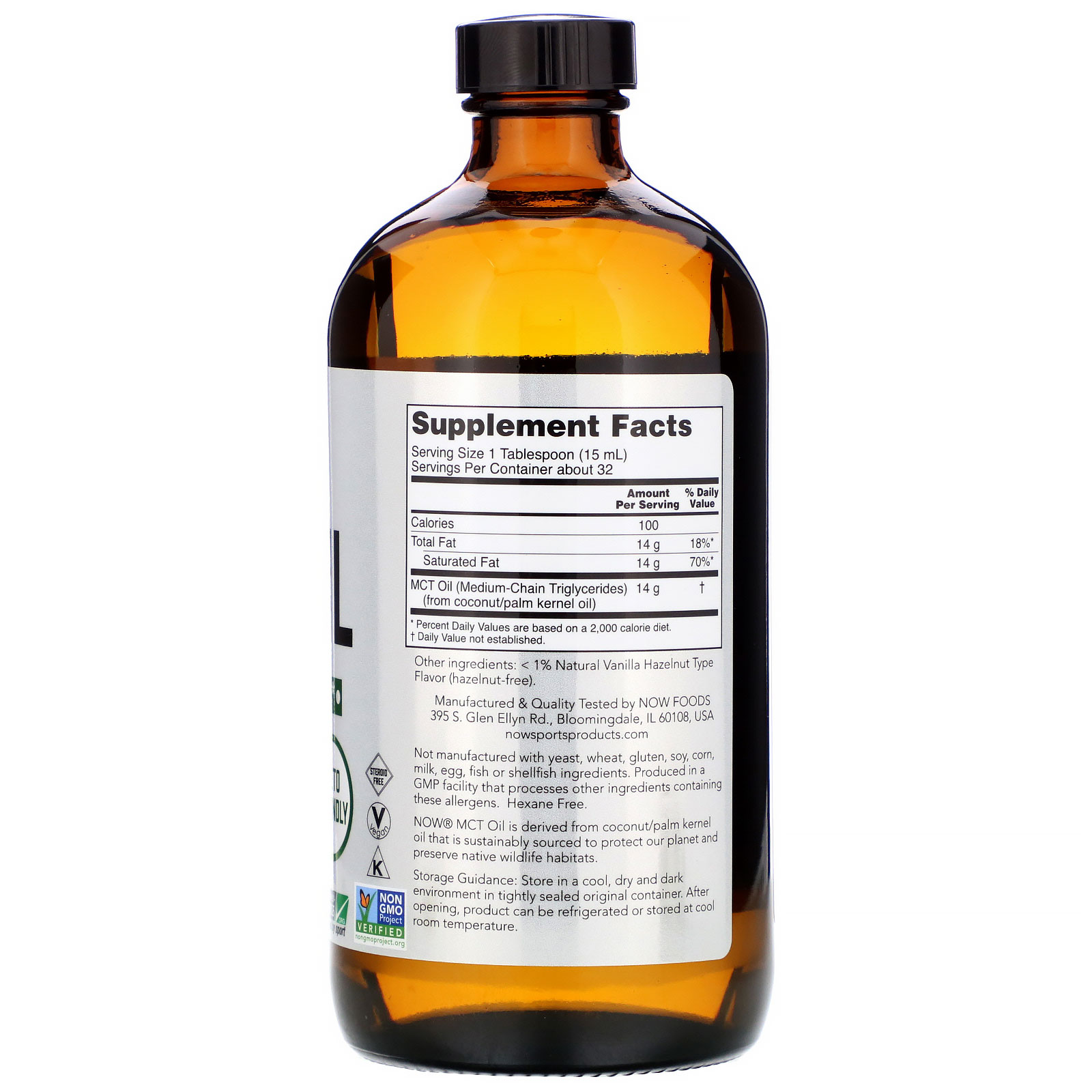 Comprar Now Foods, Sports, MCT Oil, Vanilla Hazelnut, 16 fl oz (473 ml) - Imagem 2