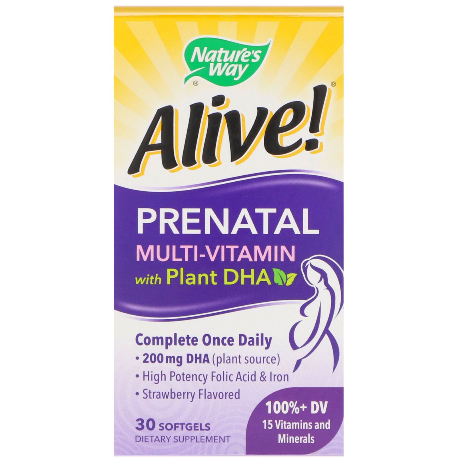 Comprar Nature's Way, Alive! Multivitamínico Pré-Natal com DHA Vegetal, Sabor Morango, 30 Cápsulas Gelatinosas