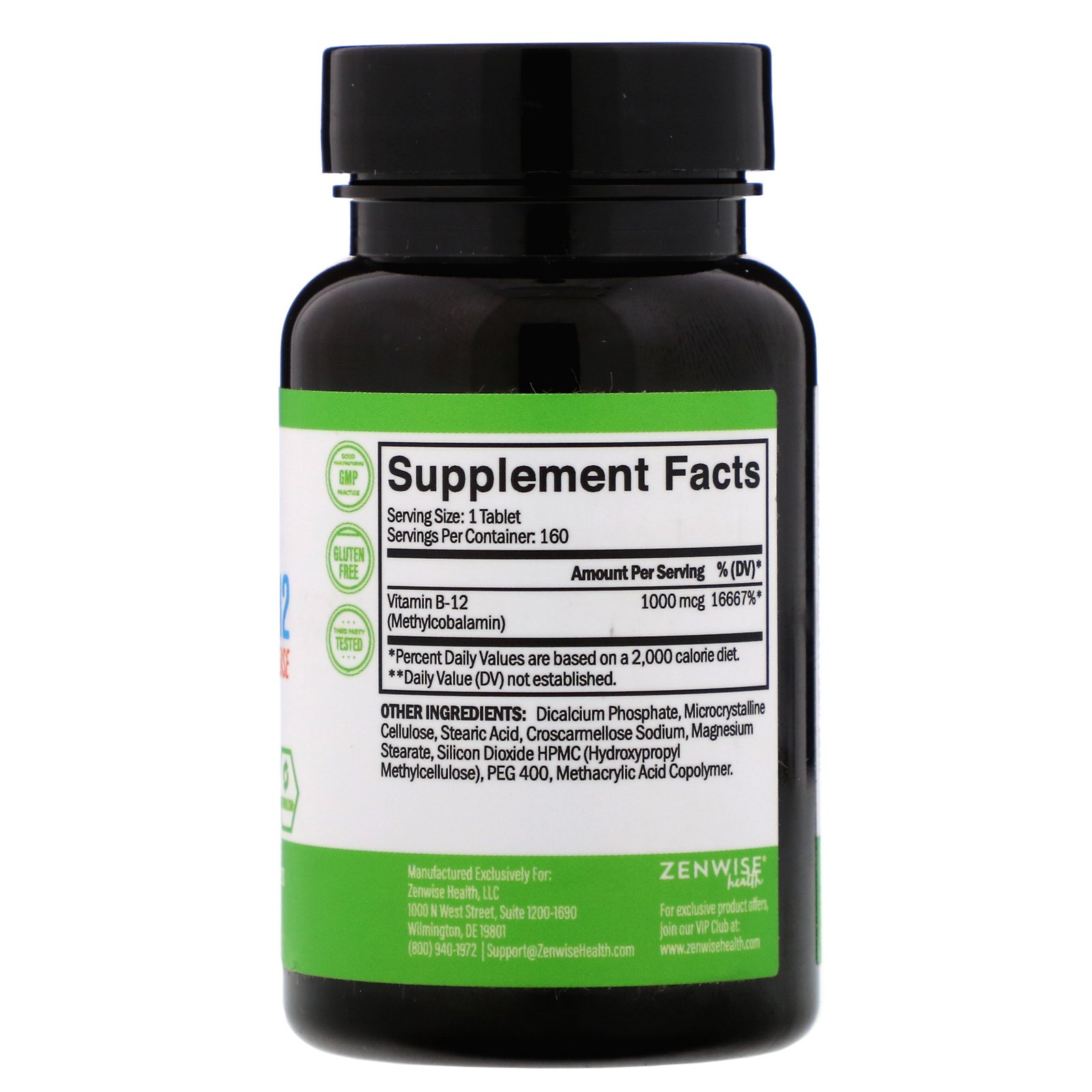 Comprar Zenwise Health, Methylcobalamin Vitamin B-12, Timed Release, 1,000 mcg, 160 Tablets - Imagem 2