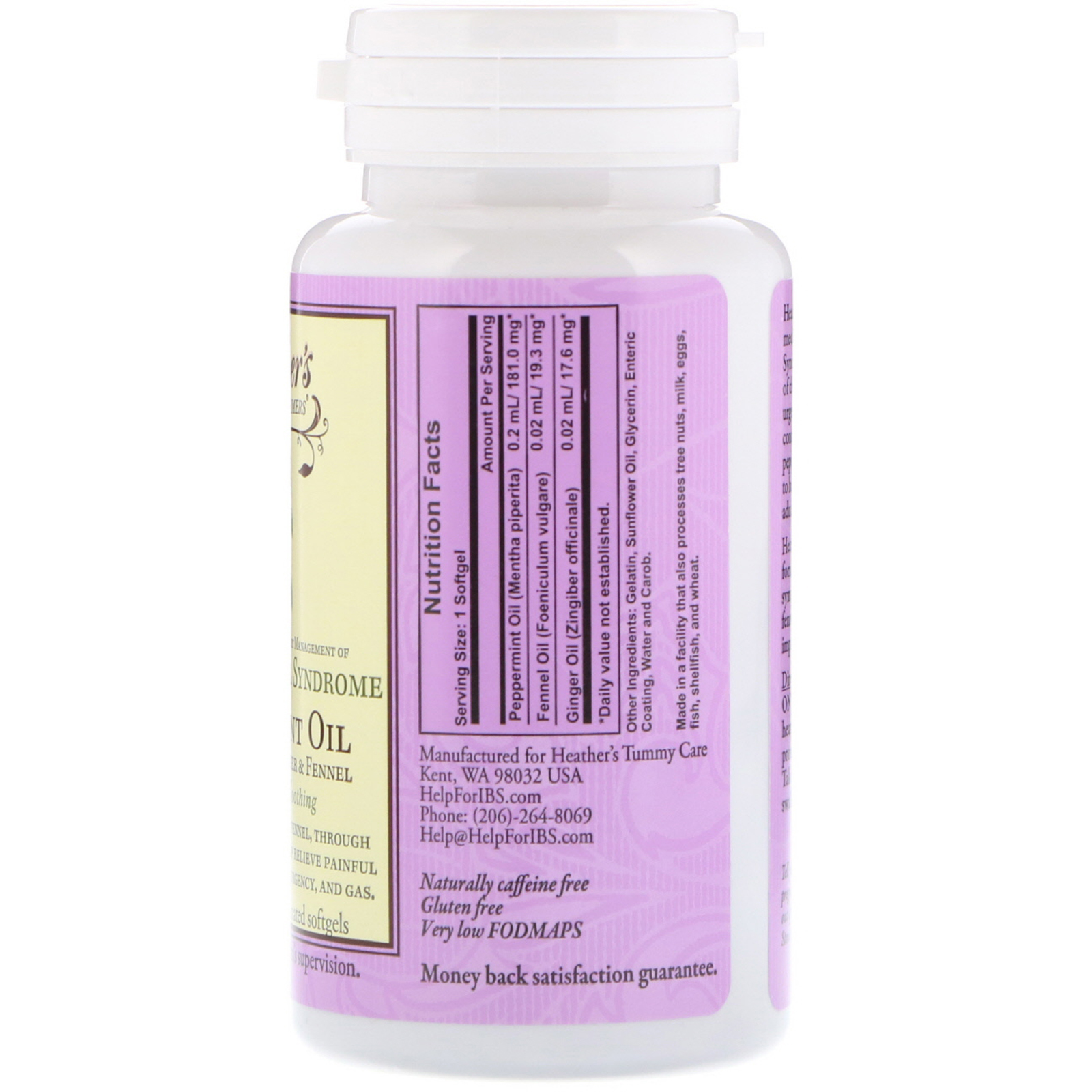 Comprar Heather's Tummy Care, Óleo de Menta, Síndrome do Intestino Intensa, 90 Cápsulas de Softgel com Revestimento Entérico - Imagem 2