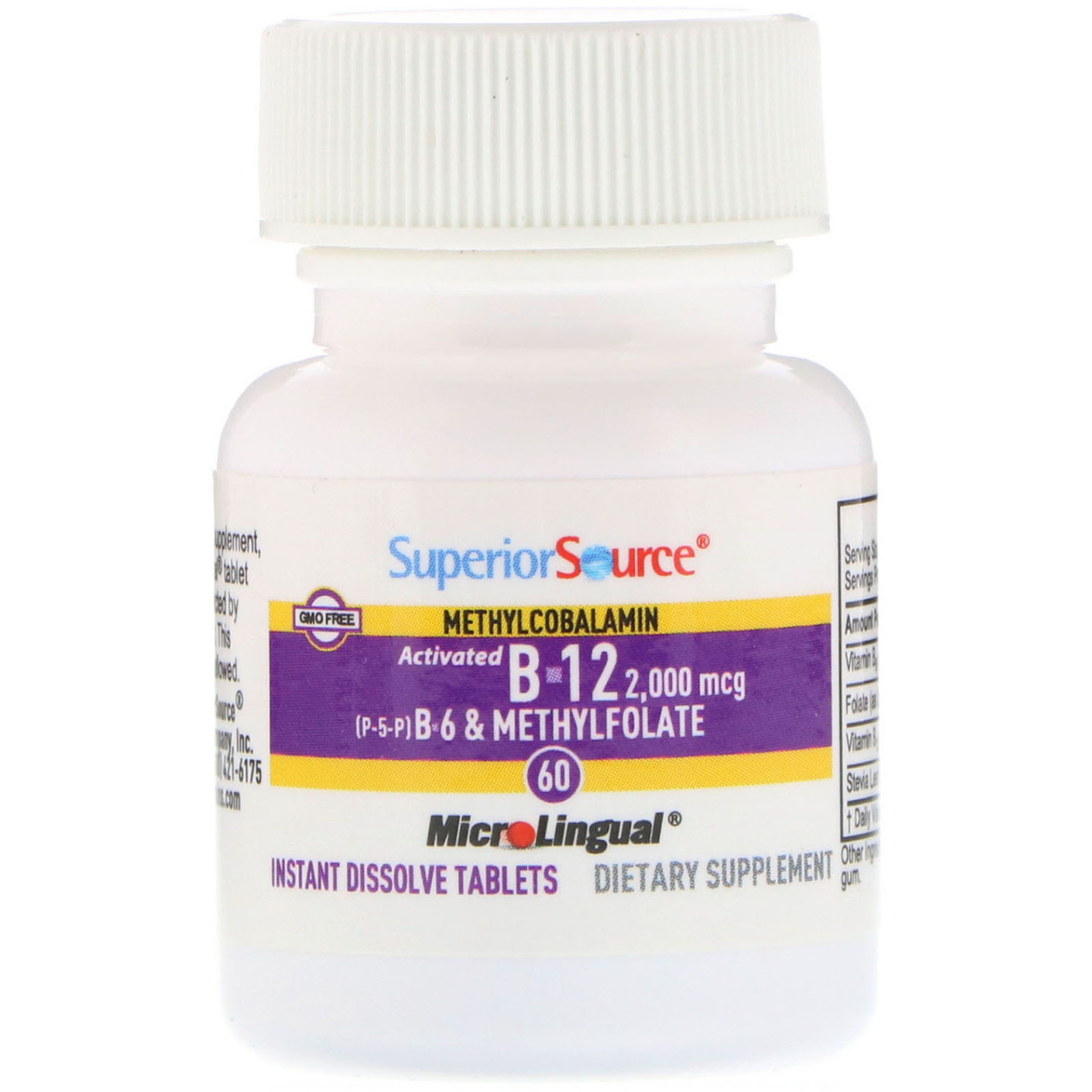 Comprar Superior Source, B-12 Metilcobalamina Ativada, B-6 (P-5-P) e Metilfolato, 2.000 mcg / 1.200 mcg, 60 Comprimidos - Imagem 3