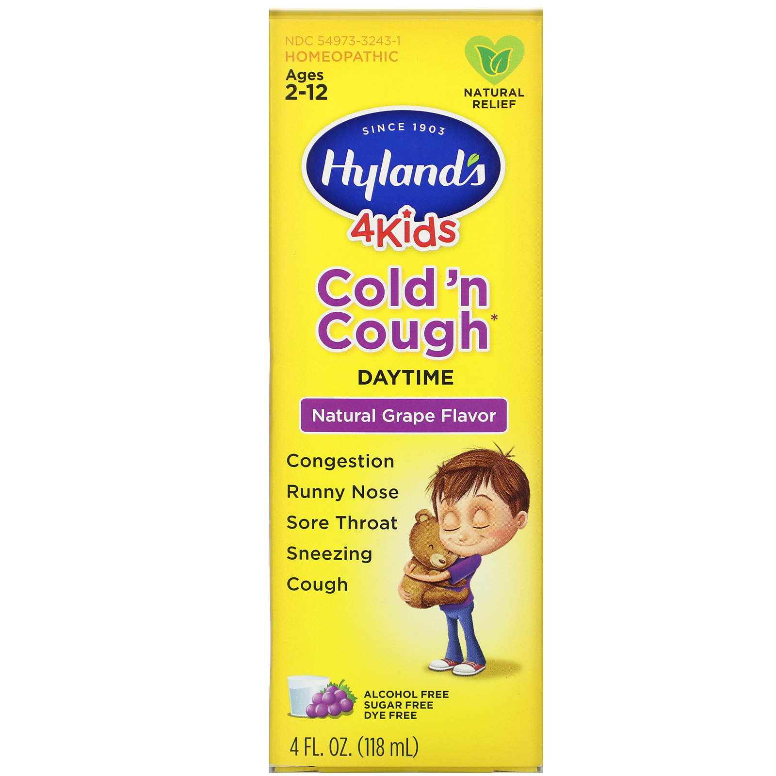Comprar Hyland's, 4 Kids, Daytime Cold 'n Cough, Ages 2-12, Natural Grape Flavor, 4 fl oz (118 ml) - Imagem 2