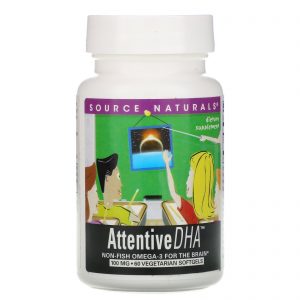 Comprar Source Naturals, Attentive DHA, 100 mg, 60 cápsulas vegetarianas em softgel