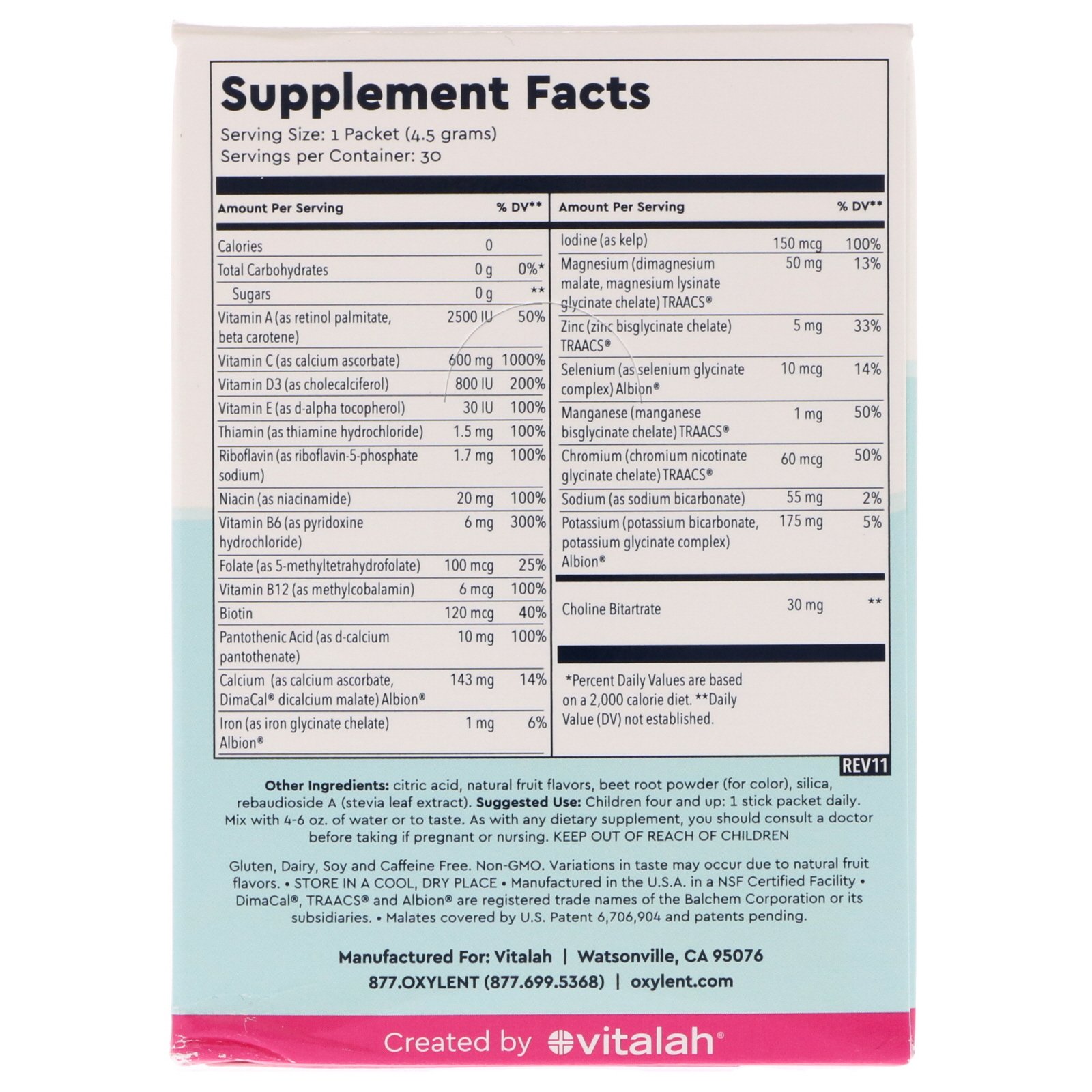 Comprar Vitalah, Children's Oxylent, Multivitamin Supplement Drink, Bubbly Berry Punch Flavor, 30 Packets, 0.15 oz (4.5 g) Each - Imagem 2