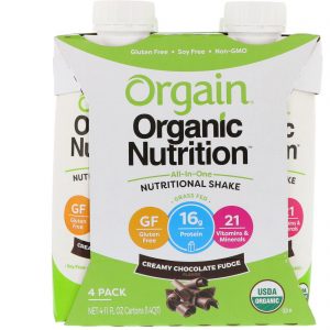 Comprar Orgain, Organic Nutrition, Shake Nutricional Tudo em Um, Fudge de Chocolate Cremoso, Pacote com 4, 325 ml cada