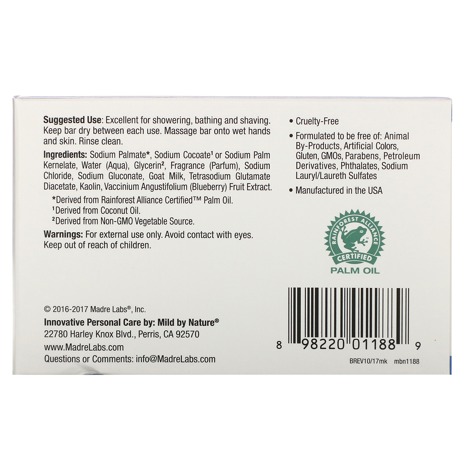 Comprar Mild By Nature, Sabonete em Barra Purificante, Mirtilo do Maine, 5 oz (141 g) - Imagem 2