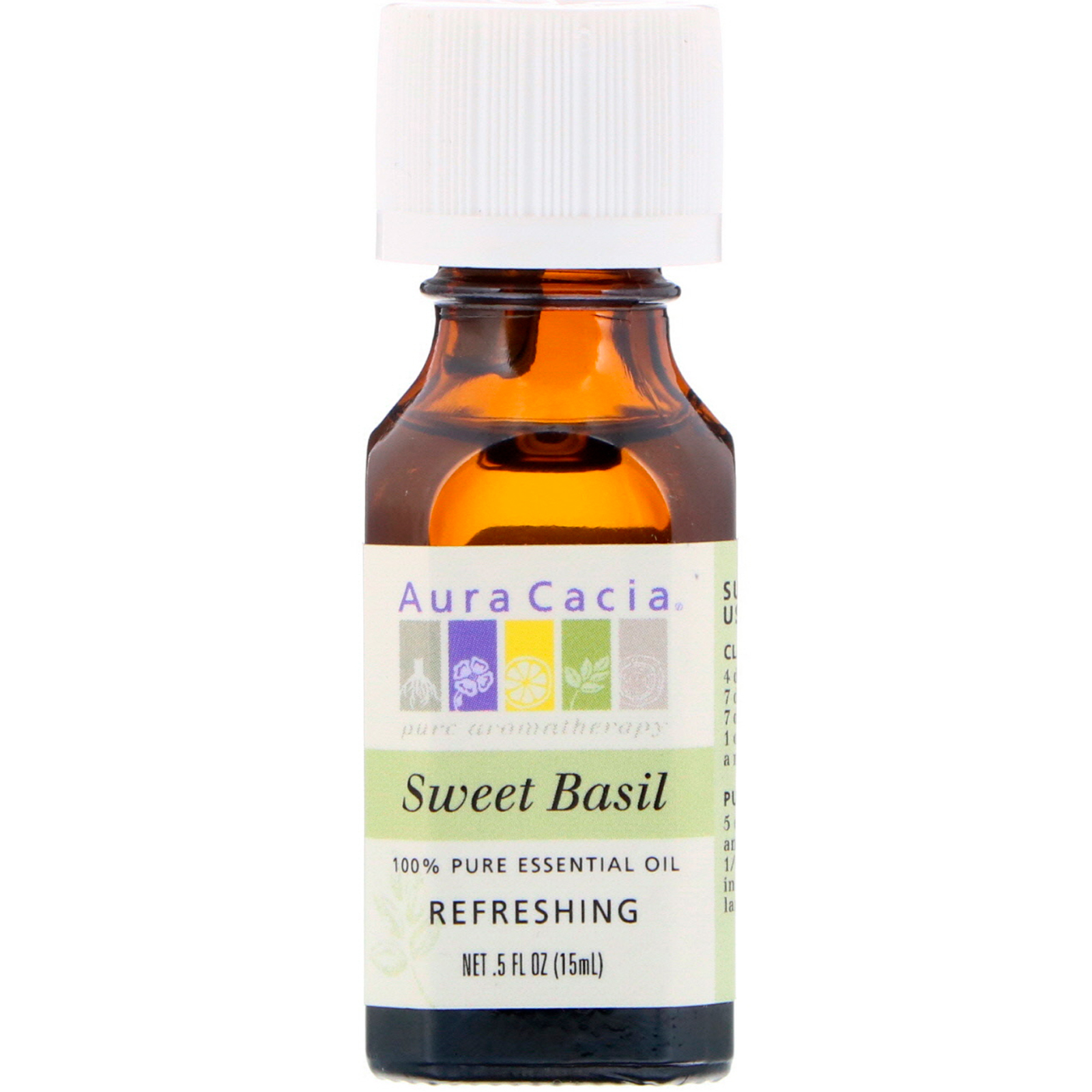 Comprar Aura Cacia, 100% Pure Essential Oil, Sweet Basil, .5 fl oz (15 ml)