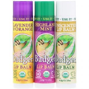 Comprar Badger Company, Kit De Protetor Labial, Caixa Verde, Pacote com 3, 4,2g cada