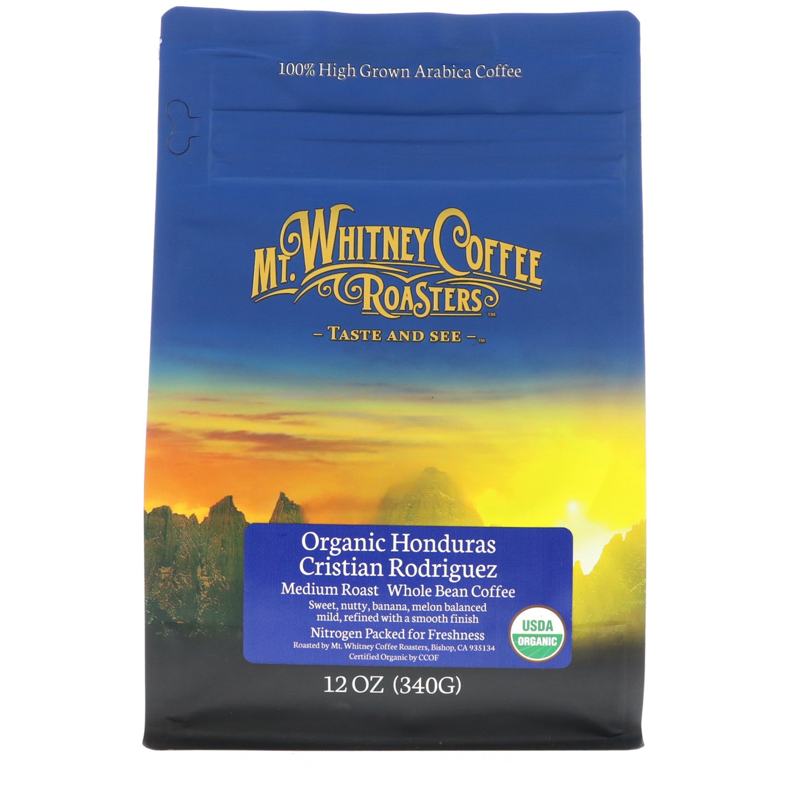 Comprar Mt. Whitney Coffee Roasters, Café Orgânico Cristian Rodriguez de Honduras, Grãos Inteiros de Café, 12 oz (340 g)