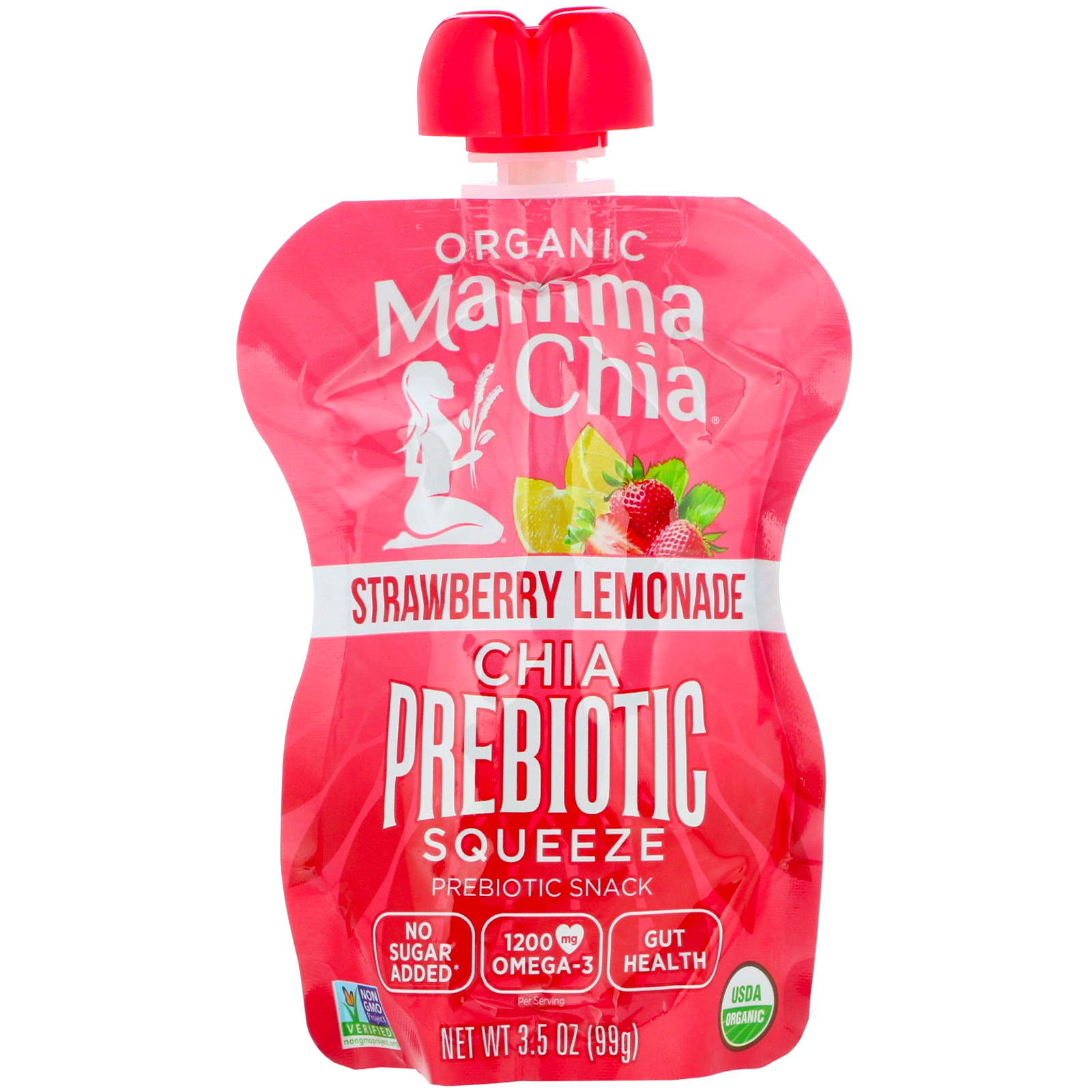 Comprar Mamma Chia, Organic Chia Prebiotic Squeeze, Strawberry Lemonade, 4 Pouches, 3.5 oz (99 g) Each - Imagem 3