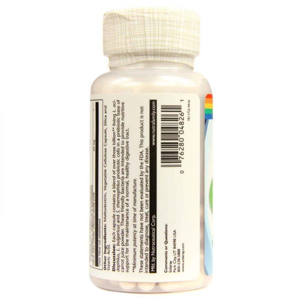 Comprar Solaray, Prebiótico Acidophilus 3 bilhões CFU - 60 Cápsulas - Imagem 4