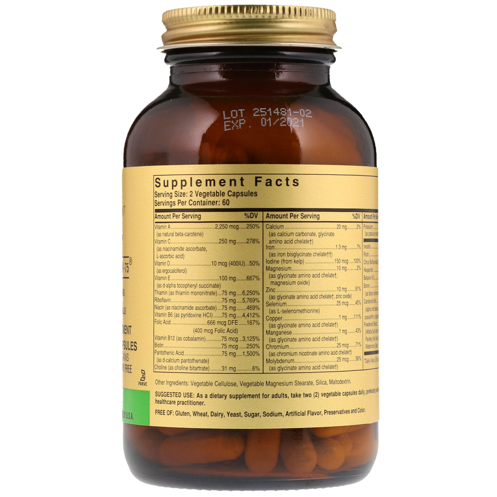Comprar Solgar, Formula V, VM-75, Múltiplas Vitaminas com Minerais Quelatados, 120 Cápsulas Vegetais - Imagem 2