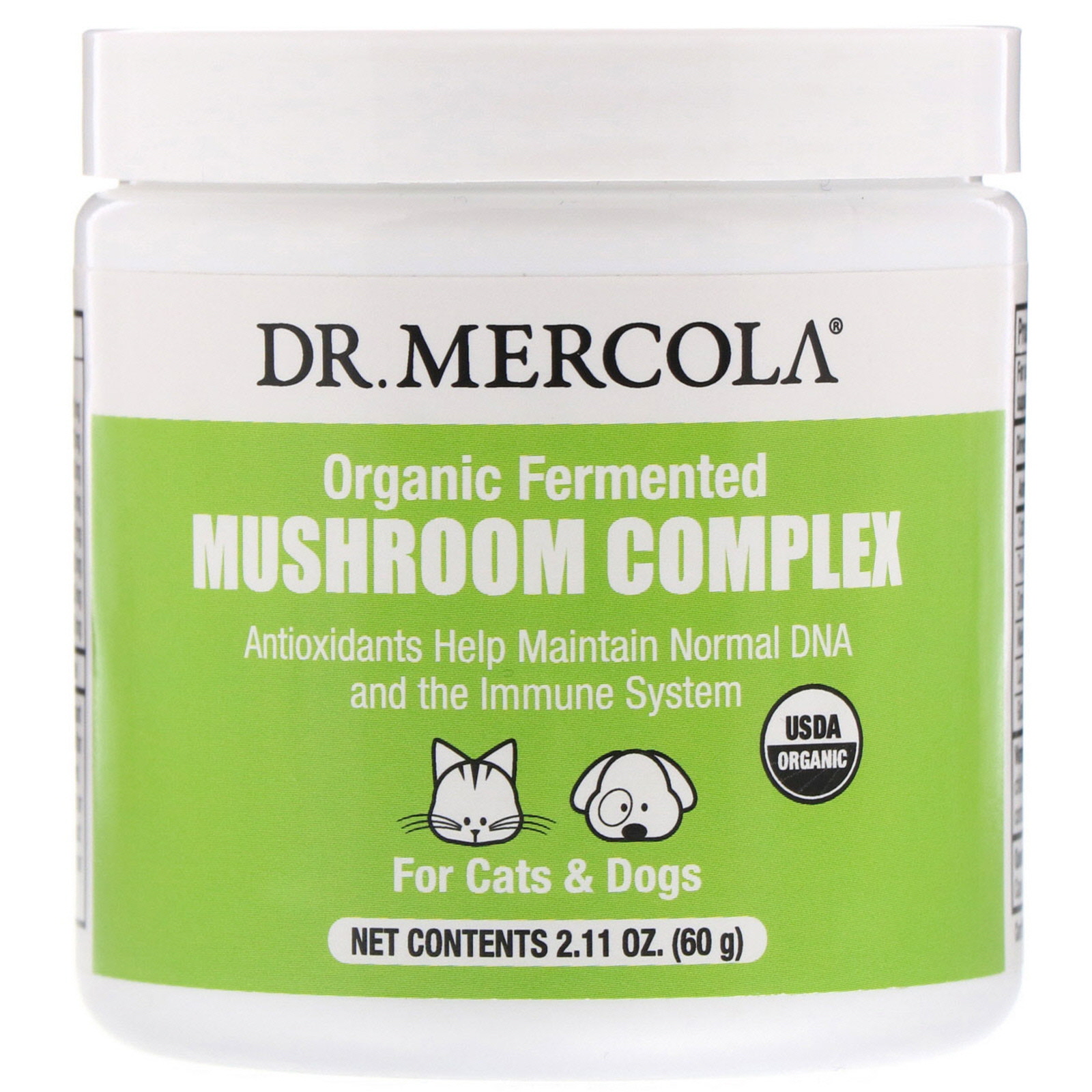 Comprar Dr. Mercola, Complexo de Cogumelo Fermentado Orgânico, Para Cães e Gatos, 60 g (2,11 oz)