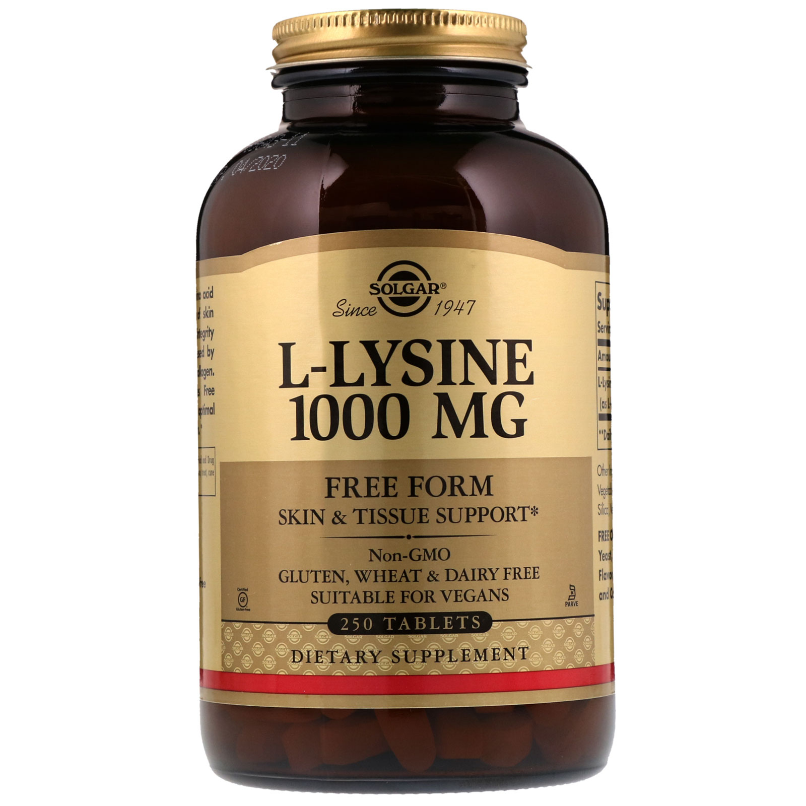 Comprar Solgar, L-Lisina, Forma Livre, 1.000 mg, 250 Comprimidos