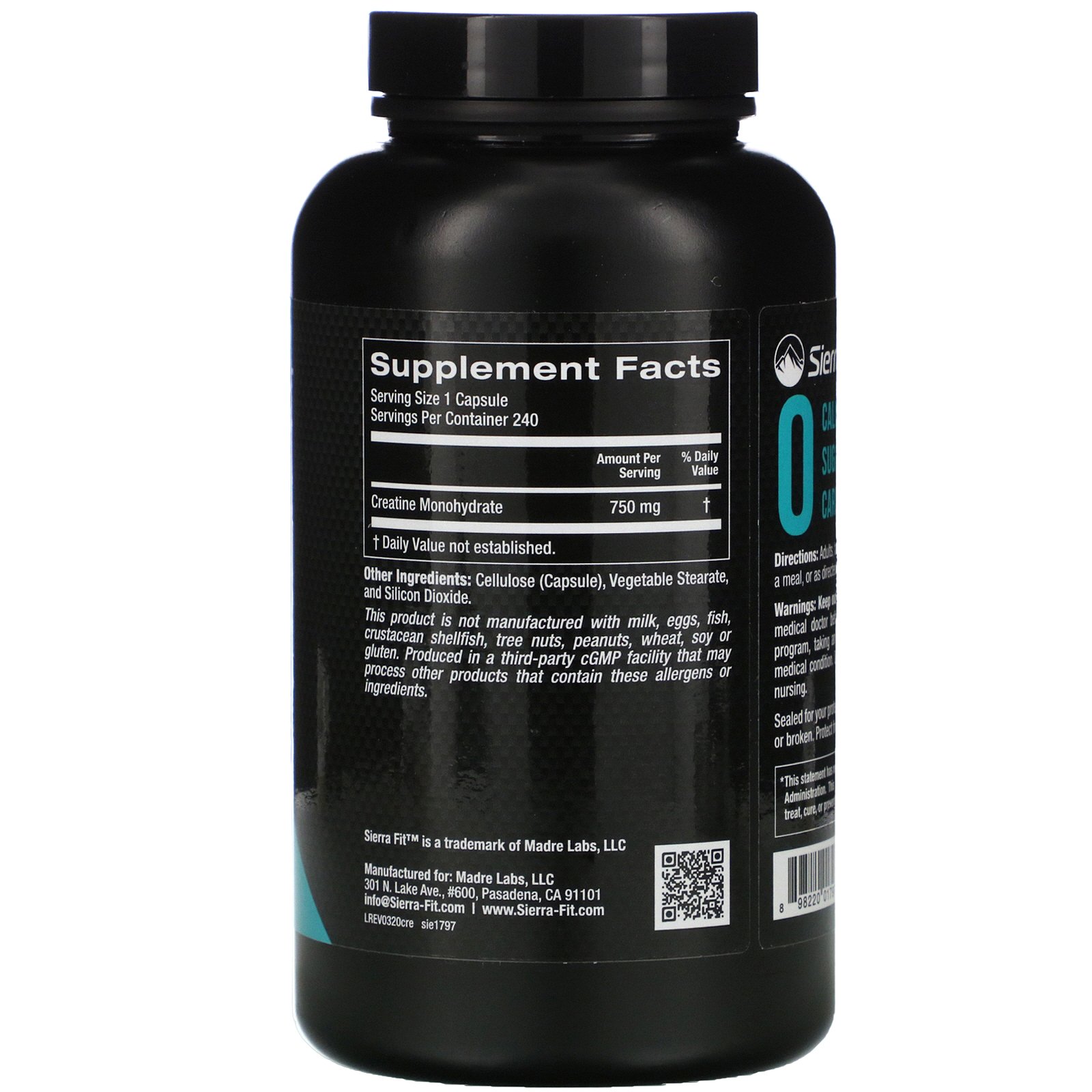 Comprar Sierra Fit, Creatine, 750 mg, 240 Veggie Capsules - Imagem 2