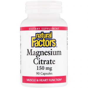 Comprar Natural Factors, Citrato de Magnésio, 150 mg, 90 Cápsulas