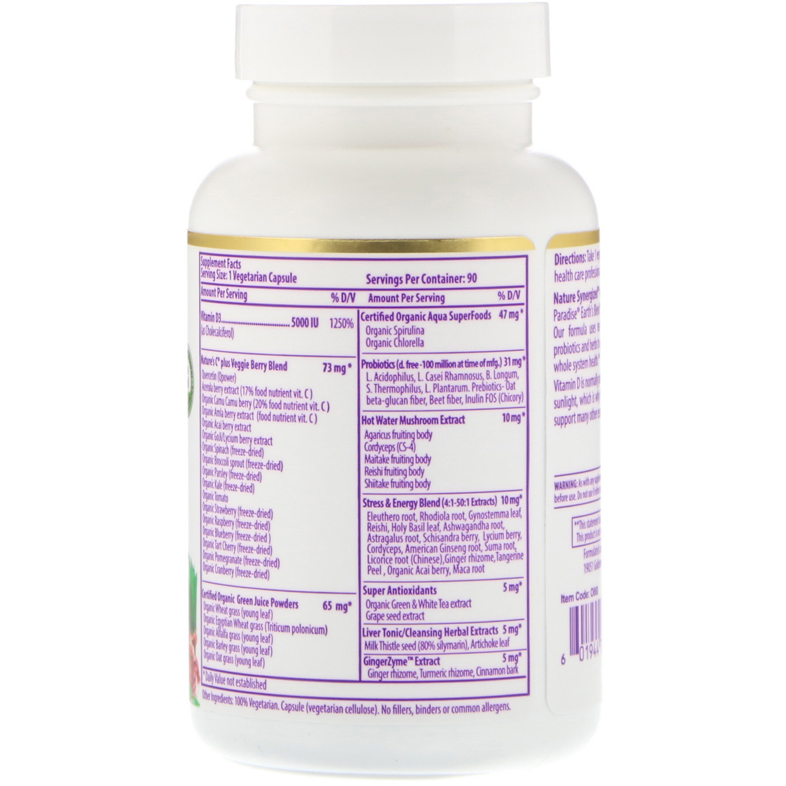 Comprar Paradise Herbs, Earths Blend, Vitamin D3, 5,000 IU, 90 Vegetarian Capsules - Imagem 2