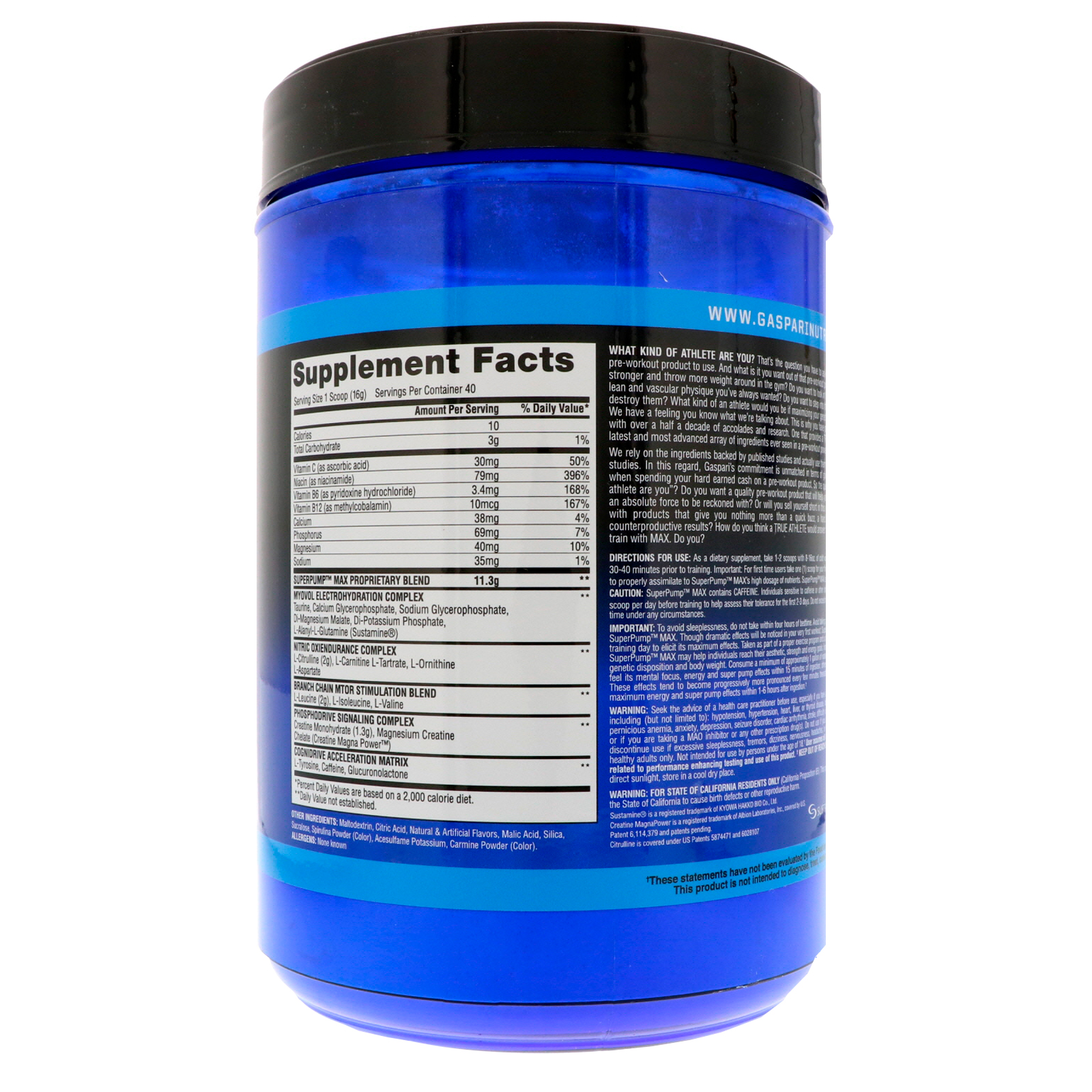 Comprar Gaspari Nutrition, Máximo SuperImpulso, Framboesa Azul Refrescante, 1.41 lbs (640 g) - Imagem 2