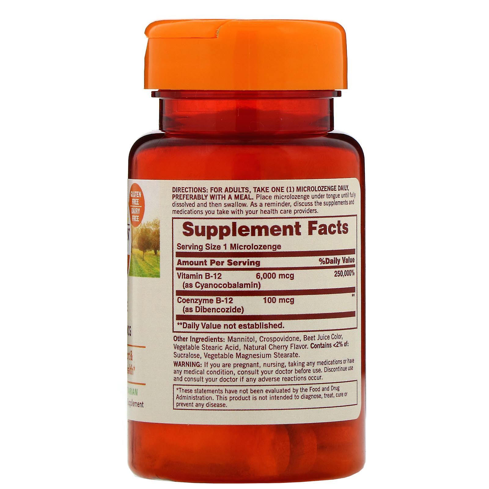Comprar Sundown Naturals, B12 Solúvel, Sabor Cereja, 6.000 mcg, 60 Micropastilhas - Imagem 2