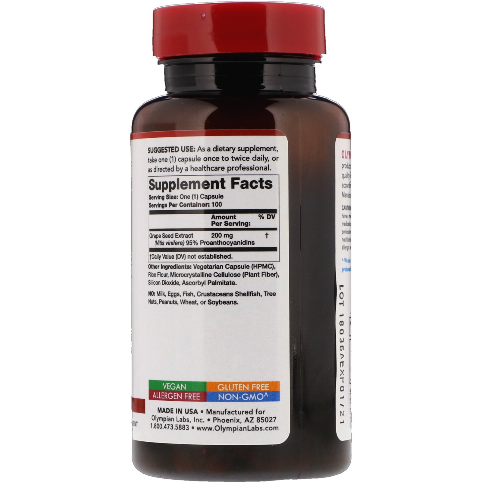 Comprar Olympian Labs, Extrato de Semente de Uva, 200 mg, 100 Cápsulas Vegetais - Imagem 2