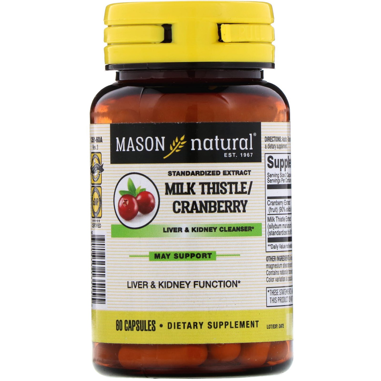 Comprar Mason Natural, Cardo Mariano/Cranberry, Limpeza do Fígado e Rins, 60 Cápsulas