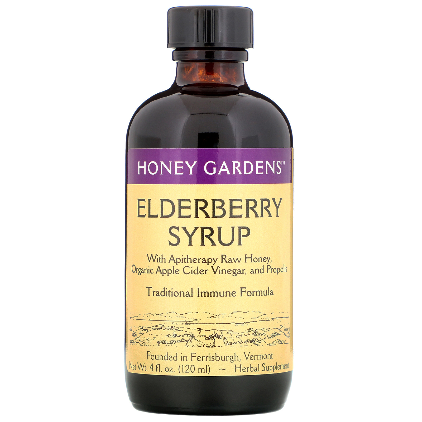 Comprar Honey Gardens, Xarope de Sabugueiro com Mel Puro Apiterapêutico, Própolis e Sabugo, 120 ml (4 fl oz)