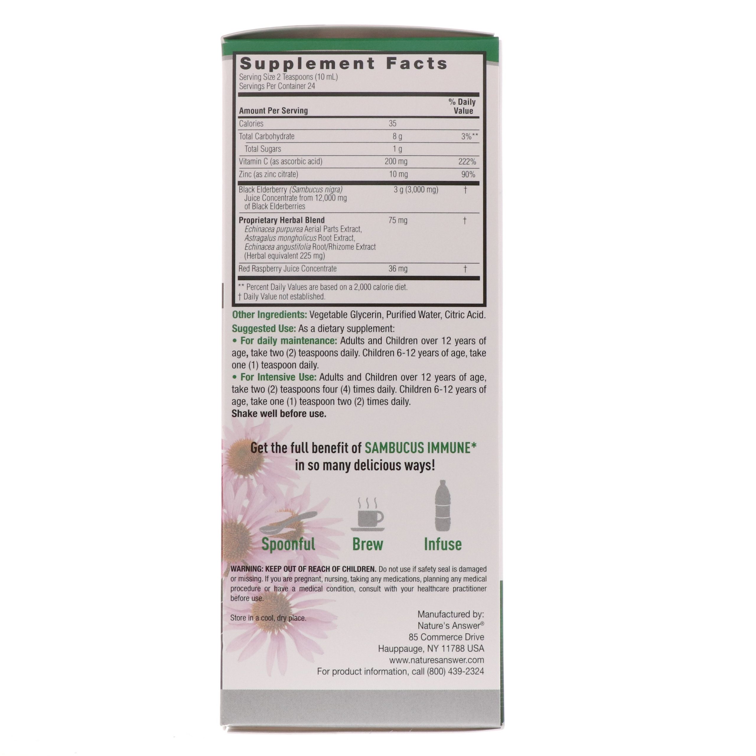 Comprar Nature's Answer, Sambucus Immune, Com Infusão de Equinácea e Astrágalo, 12.000 mg, 240 ml (8 fl oz) - Imagem 2