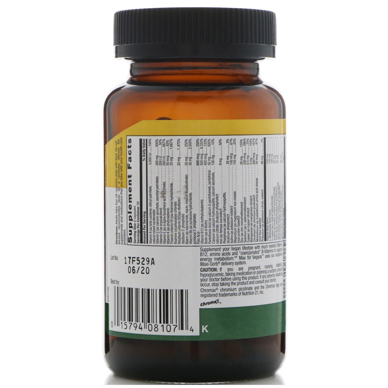 Comprar Country Life, Max para Veganos, Complexo Multivitamínico e Mineral, 120 Cápsulas Veganas - Imagem 2