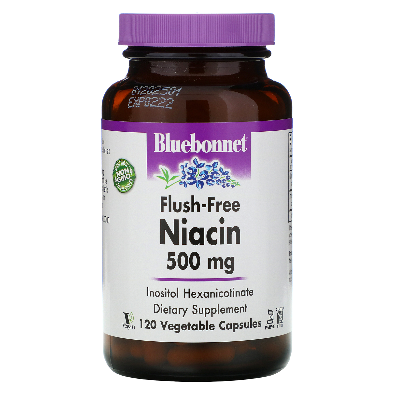 Comprar Bluebonnet Nutrition, Flush-Free Niacin, 500 mg, 120 Vegetable Capsules